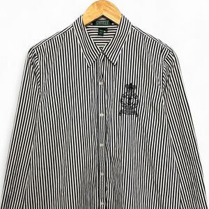 Vintage 90s Lauren Ralph Lauren Embroidered Crest Logo B&W Long Sleeve Shirt